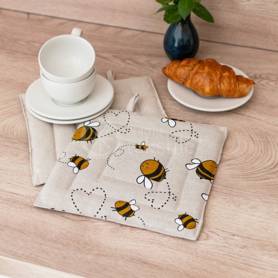 Printed half linen tray for hot pot "Bees"